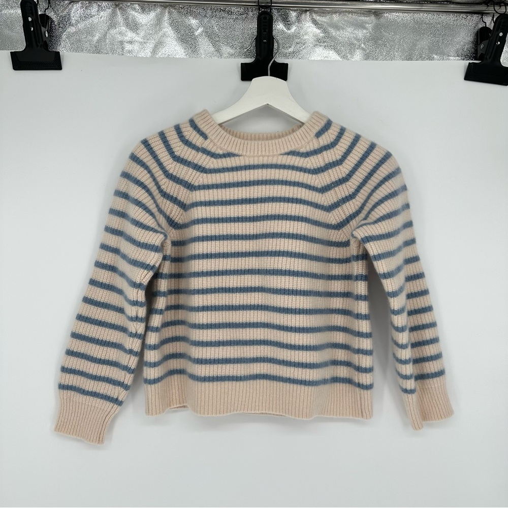 Marea 100% Wool Ivory Blue Striped Crewneck Sweater XS
